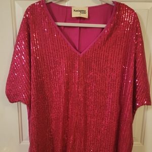 Savannah Jane sequined top in hot pink size 3x